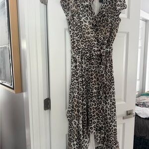 Gabby Skye Black and White Leopard High Low Dress